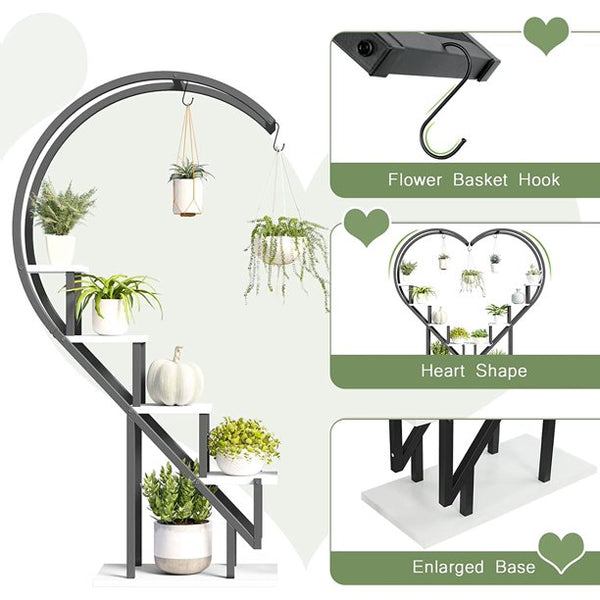 Yoleny 5 Tier Plant Stand Indoor, Heart-Shape Plant Shelf with Hanging Hook, Multiple Planter Display for Home Decor, Living Room, Balcony, and Bedroom (2 Packs)