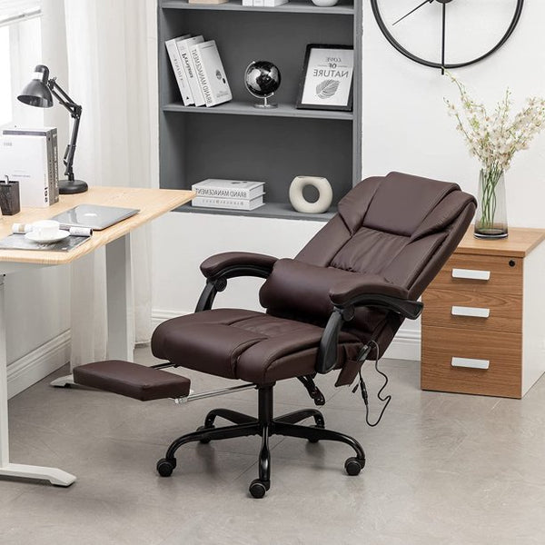 Yoleny Massage Office Chair, PU Leather High-Back Six-Position Vibrating Executive Office Chair with Retractable Footrest, with Movable Waist Backrest, Adjustable Chair Back Angle