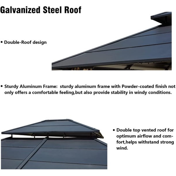 Yoleny 12’ X 14’ Hardtop Gazebo, Permanent Aluminum Patio Gazebo with Privacy Curtain and Mosquito Net, Double Roof Canopy Gazebo for Outdoor, Patio, Lawn Wedding, Garden