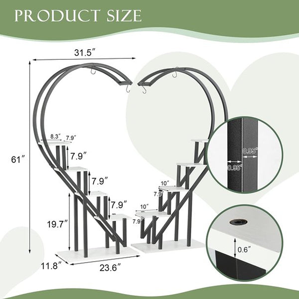 Yoleny 5 Tier Plant Stand Indoor, Heart-Shape Plant Shelf with Hanging Hook, Multiple Planter Display for Home Decor, Living Room, Balcony, and Bedroom (2 Packs)