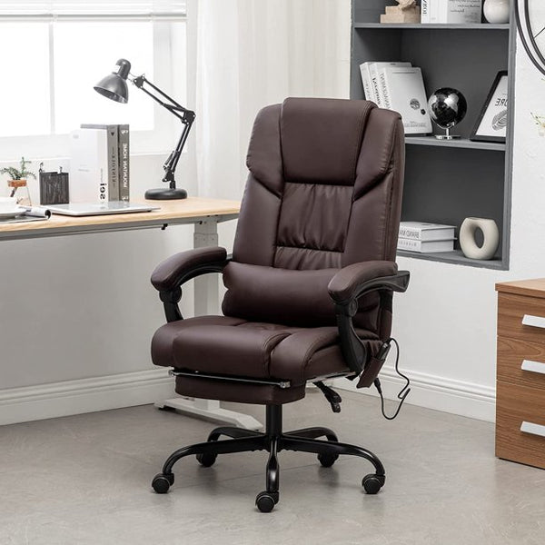 Yoleny Massage Office Chair, PU Leather High-Back Six-Position Vibrating Executive Office Chair with Retractable Footrest, with Movable Waist Backrest, Adjustable Chair Back Angle