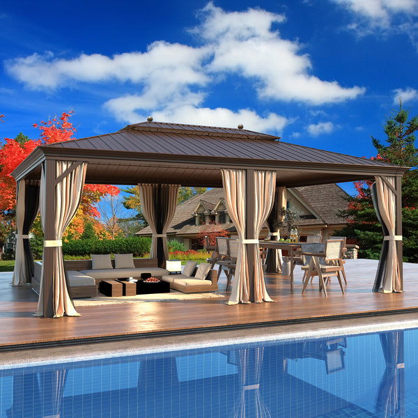 Hommow 14' X 20' Hardtop Gazebo Galvanized Steel Outdoor Canopy Aluminum Frame