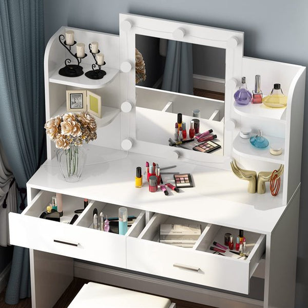MELLCOM Vanity Table Set Makeup Desk, Dressing Table with Lighted Mirror, White