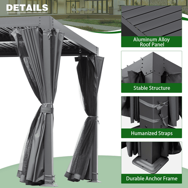 Hommow 12'×20' Outdoor Louvered Pergola with Adjustable Aluminum Rainproof Roof,Black