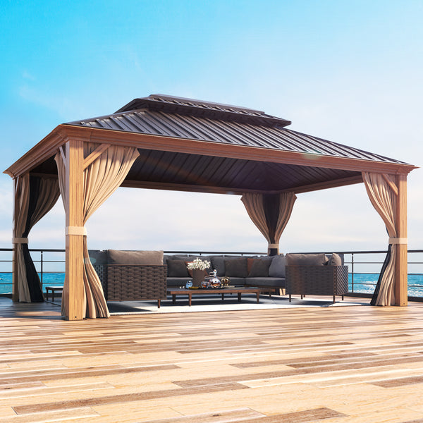 Mellcom 12' X 16'  Hardtop Gazebo Aluminum Frame Gazebo with Galvanized Steel Double Roof