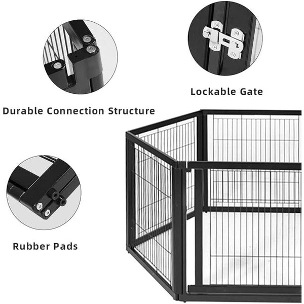 Yoleny Tall Pet Playpen ,Wooden Safety Fence for Dogs Cats Pets,Black