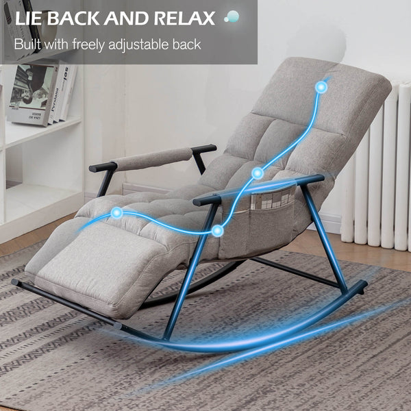 Mellcom Adjustable Rocking Chair Metal Lounge Chair for Living Room,Bedroom,Balcony,Gray