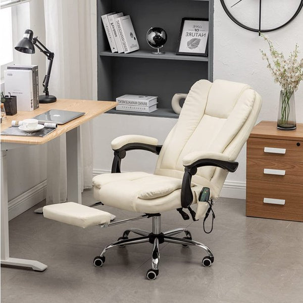 Mellcom Massage Office Chair, Pu Leather Executive Computer Gaming Chair, Beige