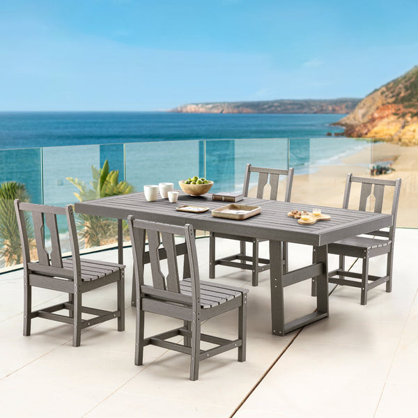 Yoleny 5 Piece Patio Dining Set, Patio Table with 4 Armless Chairs, Patio Furniture Sets Made of HDPE material and Metal Frame Reinforcement for Backyard, Porch, Lawn, Party, and Garden, Gray