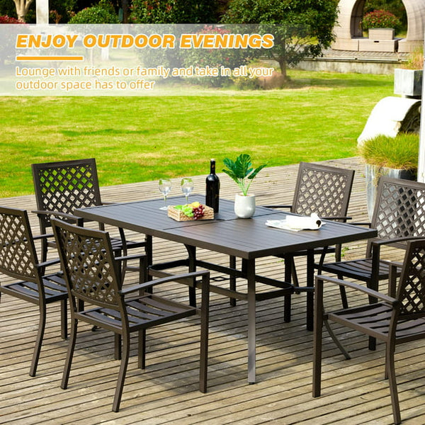 Erommy 7 Piece Outdoor Patio Dining Set, Dining Table with Umbrella Hole