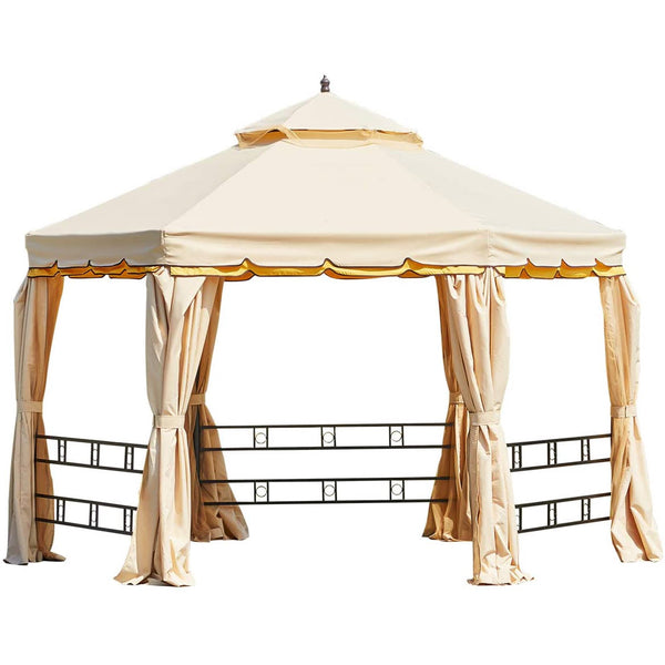 Erommy 12FT Outdoor Gazebo Canopy, Aluminum Frame Soft Top Hexagonal Outdoor Patio Gazebo with Polyester Curtains and Air Venting Screens (028Beige)