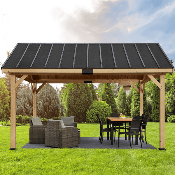Mellcom 13x16 FT Hardtop Gazebo, Outdoor Solid Wood Gazebo with Waterproof and Heatproof Asphalt Roof