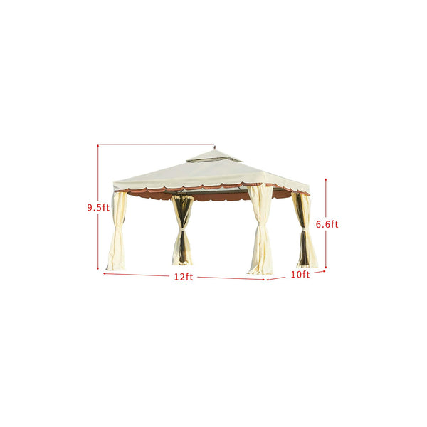 EROMMY 10’ x 12’ Outdoor Gazebo Canopy, Aluminum Frame Soft Top Outdoor Patio Gazebo with Polyester Curtains and Air Venting Screens (026Cream)