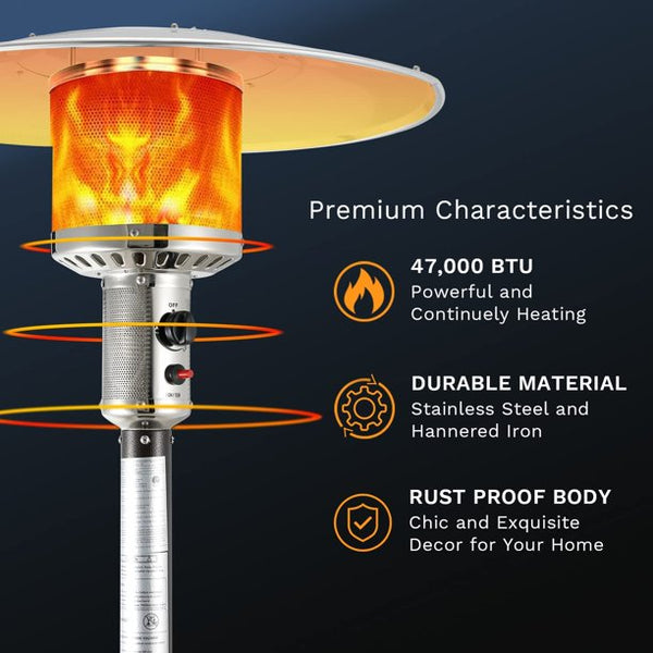 Yoleny Outdoor Patio Heater, 47,000 BTU Gas Propane Heater, 84.6 Inch Stainless Steel Heater with Wheels for Commercial & Residential (Black)