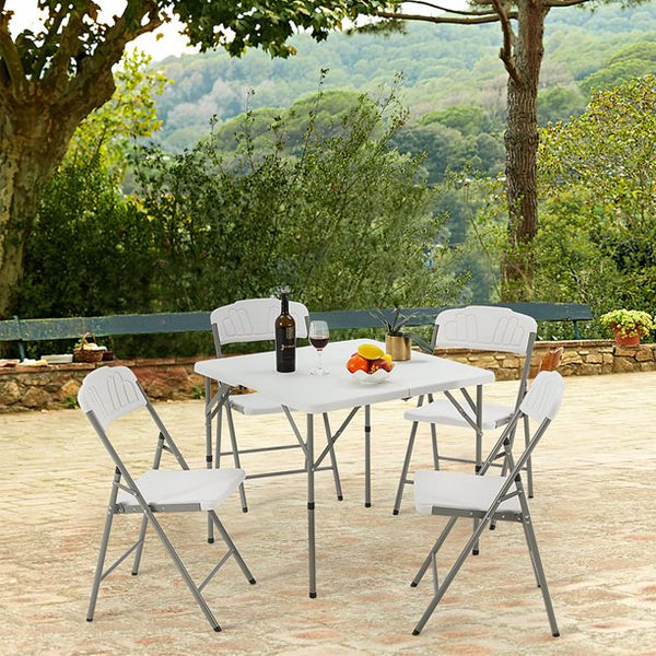 Yoleny Plastic Folding Table Set with 4 Folding Chairs, 4 Ft Picnic Table set, Portable and Lightweight, Suitable for Camping, Picnic, Party, Group Activity