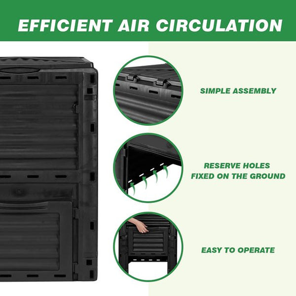 Yoleny Outdoor Compost Bin, 80 Gallon, BPA Free, UV Proof, All Season Large Composte Bin Outdoor Garden, Made of Recycled Black Plastic