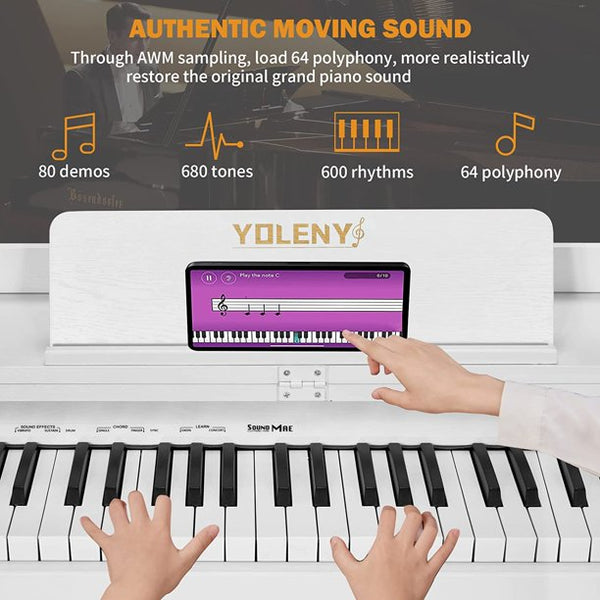 Yoleny 88 Key Weighted Digital Piano, Full-Size Responsive Hammer-Action Keyboard Electric Piano, Metal Pedal, 2x20w Speakers, for Beginners And Professionals, White