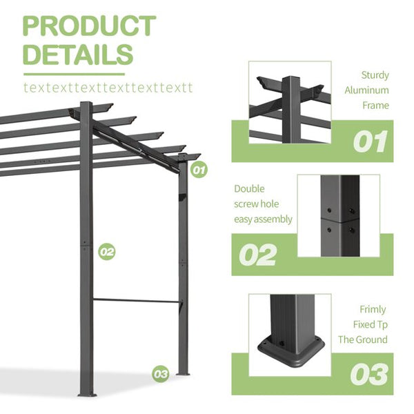 Mellcom 10'x13' Outdoor Retractable Pergola Patio Metal Shelter with Sun Shade Canopy