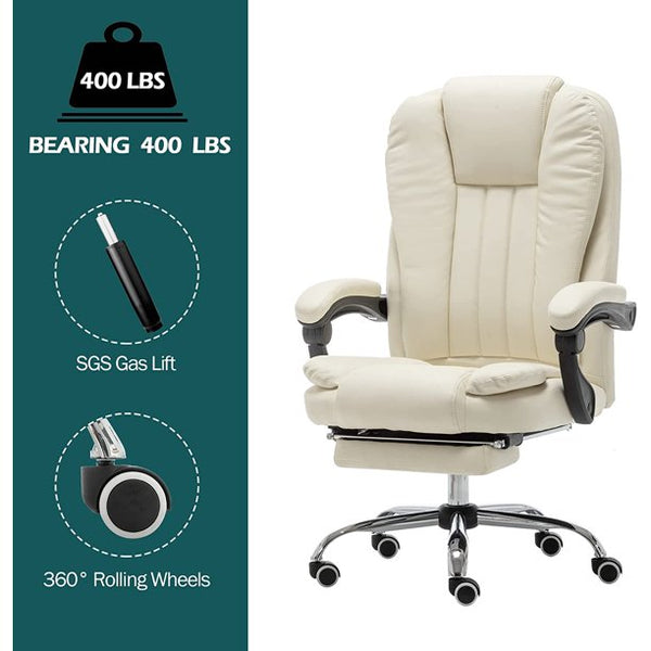 Mellcom Massage Office Chair, Pu Leather Executive Computer Gaming Chair, Beige