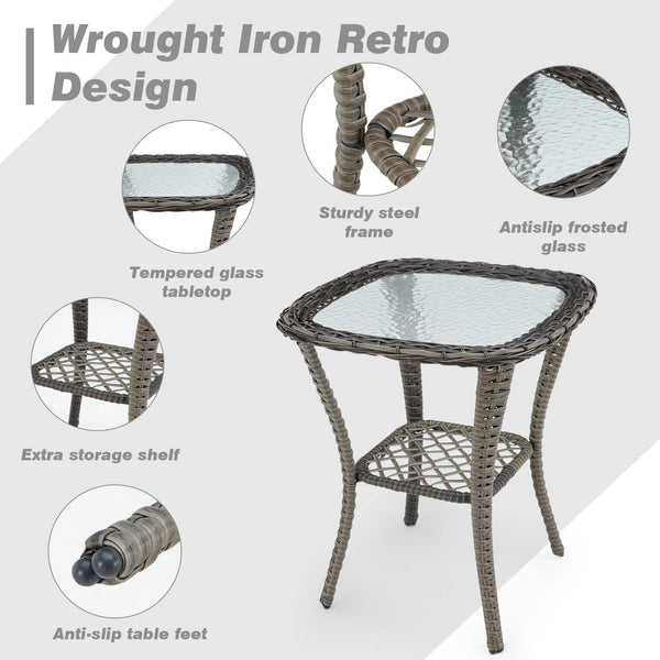 Erommy Outdoor Rocker Patio Chairs 360 ° Swivel , 3 Pieces Patio Conversation Set with Thickened Cushions and Glass Table, Gray
