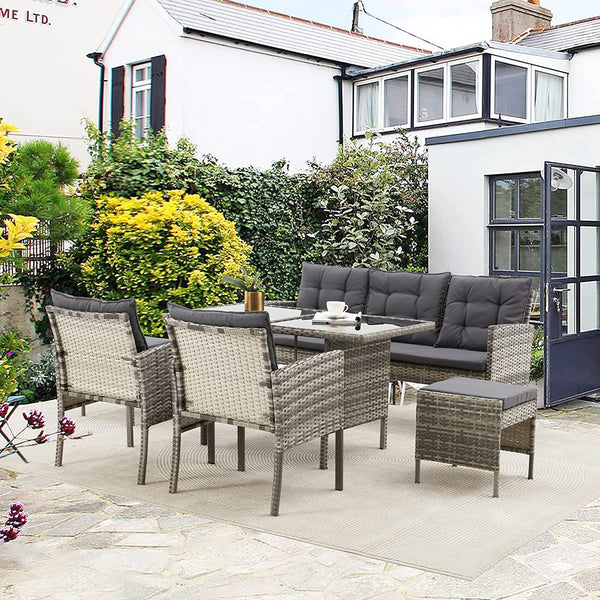 Erommy 7 Pieces Patio Dining Set Outdoor with Tempered Glass Table and 6 Foldable Chairs
