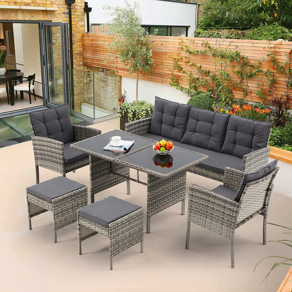Erommy 7 Pieces Patio Dining Set Outdoor with Tempered Glass Table and 6 Foldable Chairs