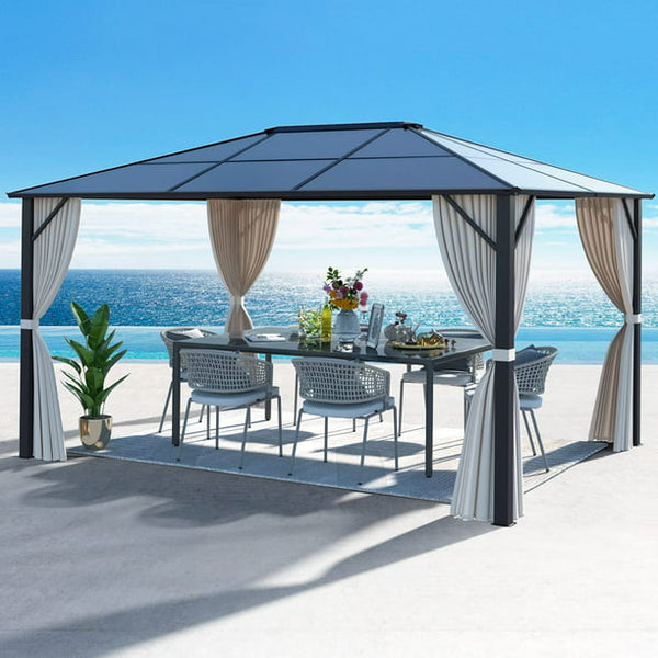 Erommy 10'x12' Outdoor Polycarbonate Hardtop Gazebo Curtains Aluminum Frame with Netting for Garden,Patio