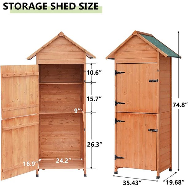 Mellcom Wooden Garden Storage Shed with Locker Doors, Outdoor Tool Shed with Asphalt Roof for Patio, Garden, Backyard, Lawn