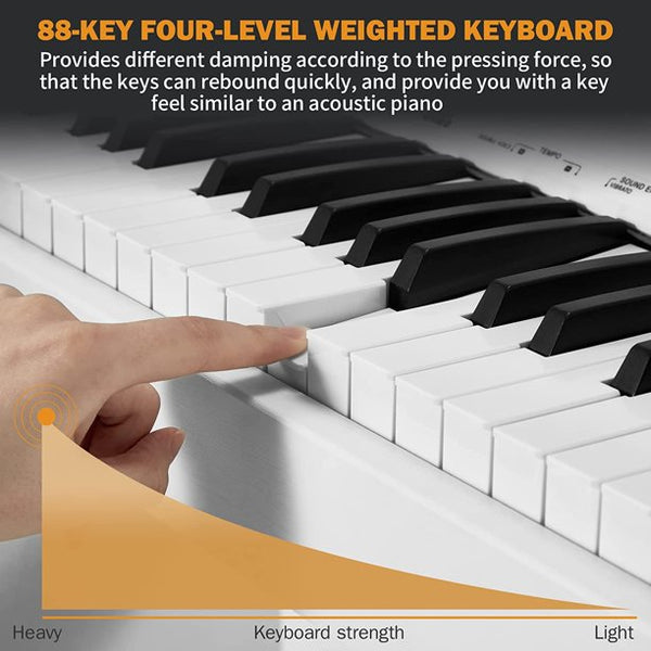 Yoleny 88 Key Weighted Digital Piano, Full-Size Responsive Hammer-Action Keyboard Electric Piano, Metal Pedal, 2x20w Speakers, for Beginners And Professionals, White