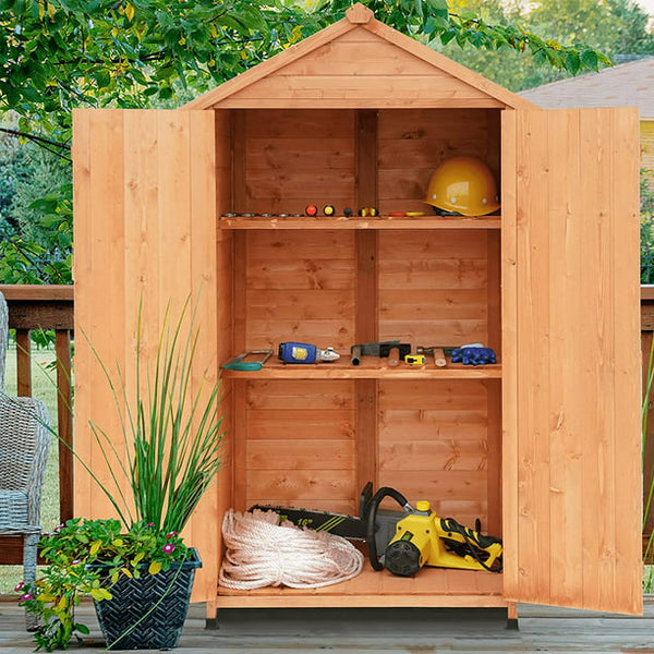 Mellcom Wooden Garden Storage Shed with Locker Doors, Outdoor Tool Shed with Asphalt Roof for Patio, Garden, Backyard, Lawn