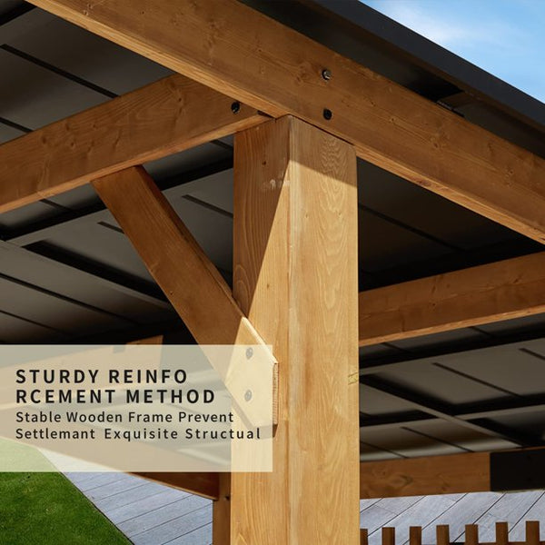 Erommy 10' x 11' Hardtop Cedar Wooden Gazebo Pergola, Brown
