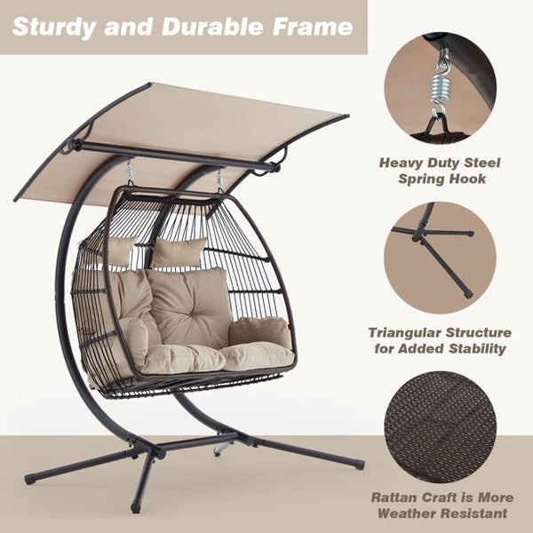 Erommy Outdoor Patio Porch Swing , Hanging Egg Chair Swing for Patio Bench, Steel Frame
