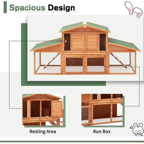 Yoleny Rabbit Hutch Wooden Two Story Bunny Cage Indoor Rabbit Cage Outdoor, Guinea Pig House Hamster Hideout, Galvanized Mesh Wires, Weatherproof Asphalt Roof