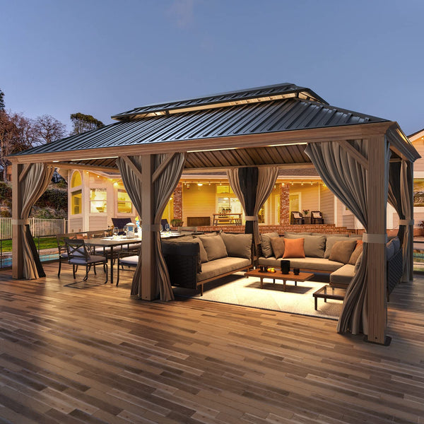 Mellcom 12' X 20' Hardtop Gazebo Aluminum Frame Gazebo with Galvanized Steel Double Roof