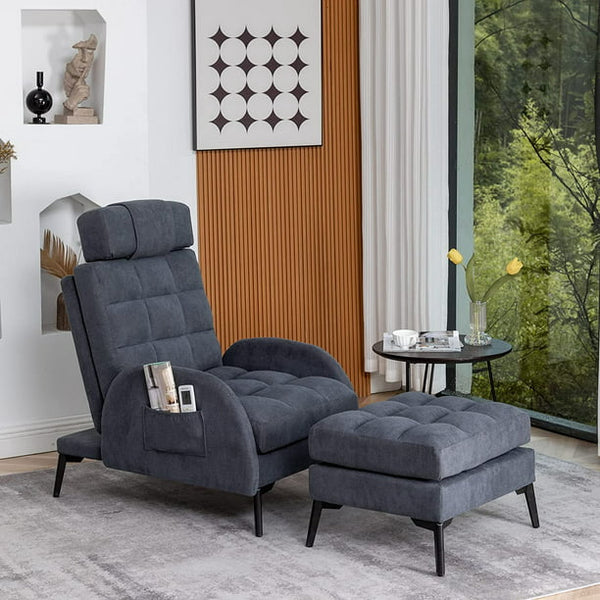Mellcom Recliner Chair with Ottoman, Accent ArmChair with Adjustable Backrest, Single Sofa Chair for Living Room, Bedroom, Gray