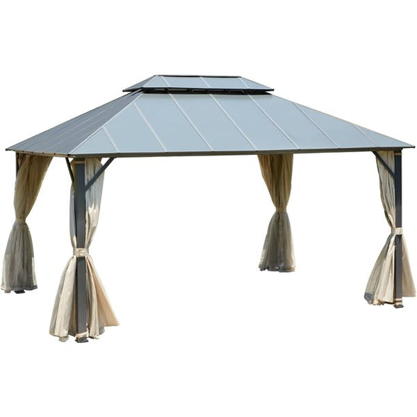Yoleny 12' x 16' Hardtop Gazebo with Curtains and Netting - Metal Gazebo Aluminum Composite Double Roof for Patio, Backyard, Outdoor and Lawn