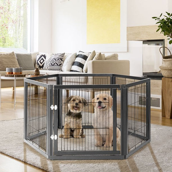 Yoleny Tall Pet Playpen ,Wooden Safety Fence for Dogs Cats Pets,Black