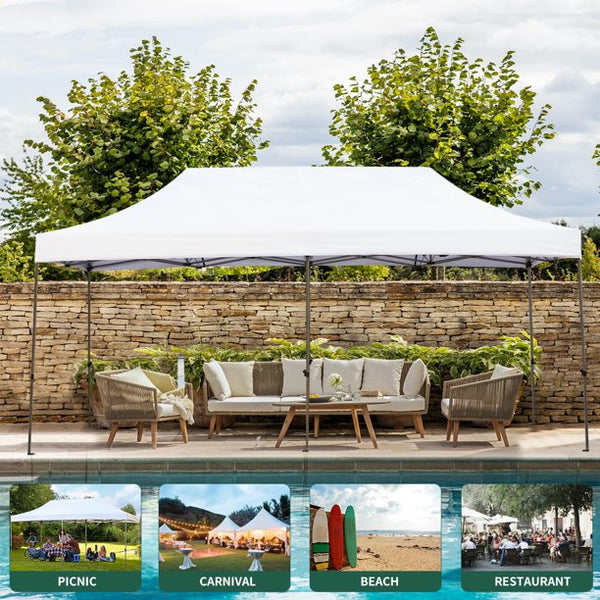 Hommow 10' x 20' Pop Up Canopy Tent Outdoor Tents for Parties with Roller Bag and 6 Sand Bags