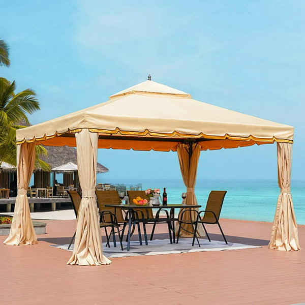 EROMMY 12’ x 12’ Outdoor Gazebo Canopy, Aluminum Frame Soft Top Outdoor Patio Gazebo with Polyester Curtains and Air Venting Screens (027Beige