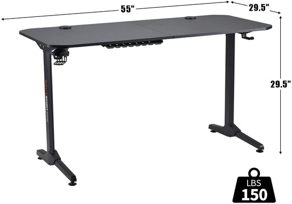 YOLENY 55inch Gaming Desk T Shaped Computer Desk Office Desk with Cup Holder & Headphone Hook,Professional Home Office Writing Desk with USB Gaming Handle Rack & Full Desk Mouse Pad