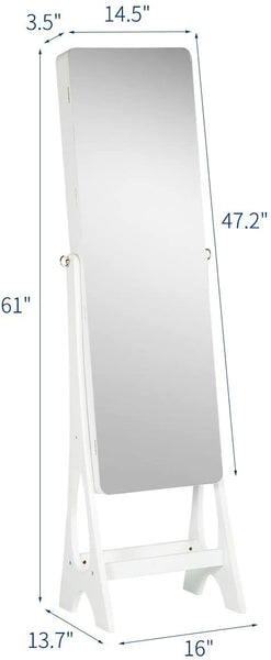 YOLENY Floor-Standing Jewelry Armoire Frameless Full Length Mirror Lockable Design Angle Adjuestable Jewelry Organizer Large Capacity Dressing Mirror Makeup Jewelry Cabinet with LED Lights