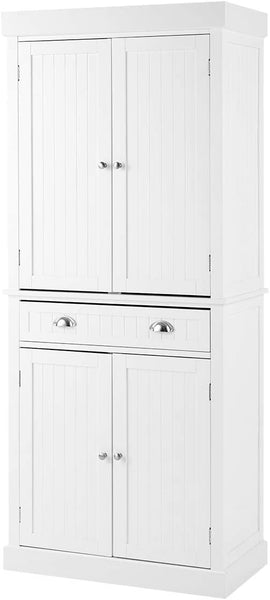 YOLENY Kitchen Pantry 72” Freestanding Storage Cabinets with Doors and Shelves Elegant Colonial Design Cabinet Cupboard with 3 Adjustable Shelves and 1 Storage Drawer