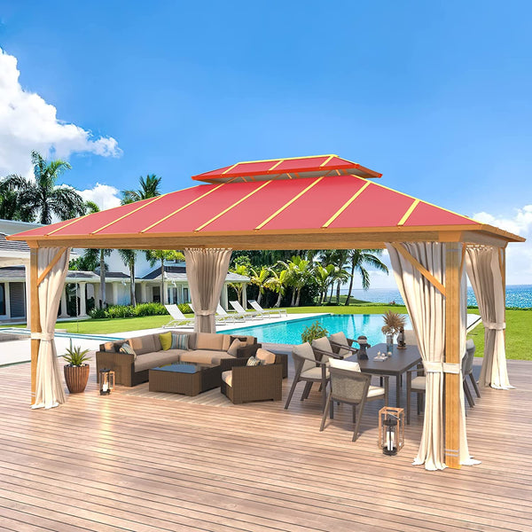 Mellcom 12' x 16' Aluminum Frame Outdoor Gazebo, Double Roof Metal Gazebo for Patios, Gardens, Lawns, Parties, Claret