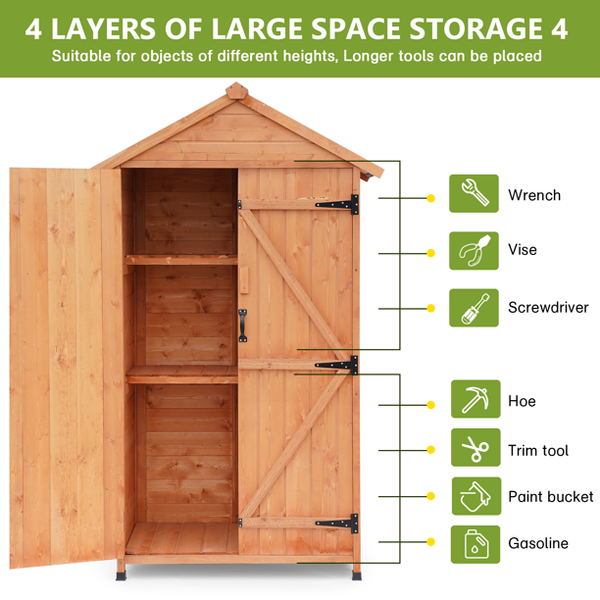 Mellcom Wooden Garden Storage Shed with Locker Doors, Outdoor Tool Shed with Asphalt Roof for Patio, Garden, Backyard, Lawn