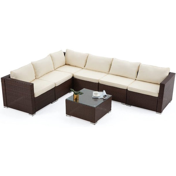 Yoleny 7 Pieces Patio Furniture Sets, Outdoor All Weather Wicker Sectional Conversation Set with Coffee Table