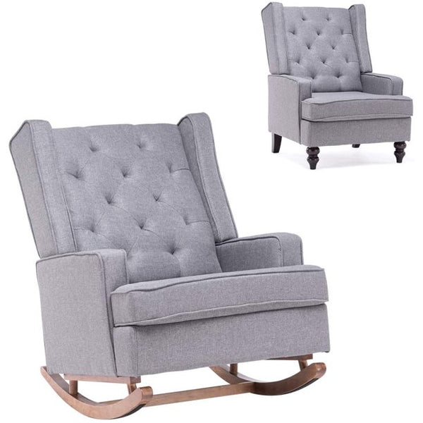 Yoleny Rocking Chair with Two Sets of Legs,Linen Fabric Glider Rocker Chair with Padded Seat,Upholstered Single Sofa, Gray