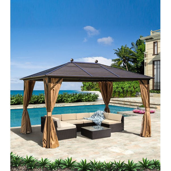 Erommy 10' x 13' Hardtop outdoor Gazebo clearance, Metal Roof Gazebo with Aluminum Frame for Patio Lawns