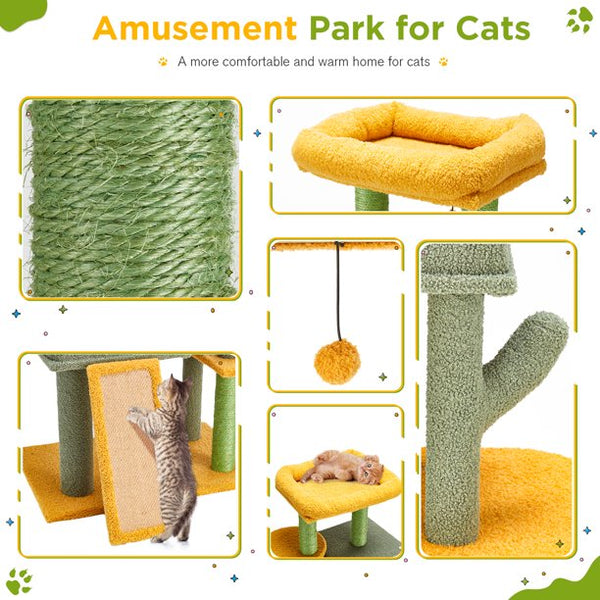 MELLCOM 51'' Cat Tree, Multi-Level Cat Tower with Scratching Post & Cat Condo, Green