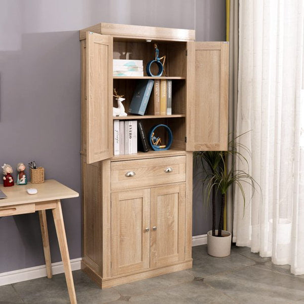 Mellcom 72” Freestanding Storage Cabinets with Adjustable Shelves for Kitchen,Living Room,White Oak