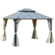 Yoleny 10x12FT Hardtop Gazebo with Curtains and Netting - Aluminum Composite Double Roof for Patio, Black